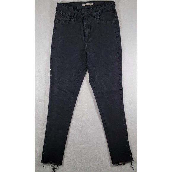 Levi's Denim - Levis 721 High Rise Skinny Stretch Jeans Size 29 Black Denim Rhinestone Stripe